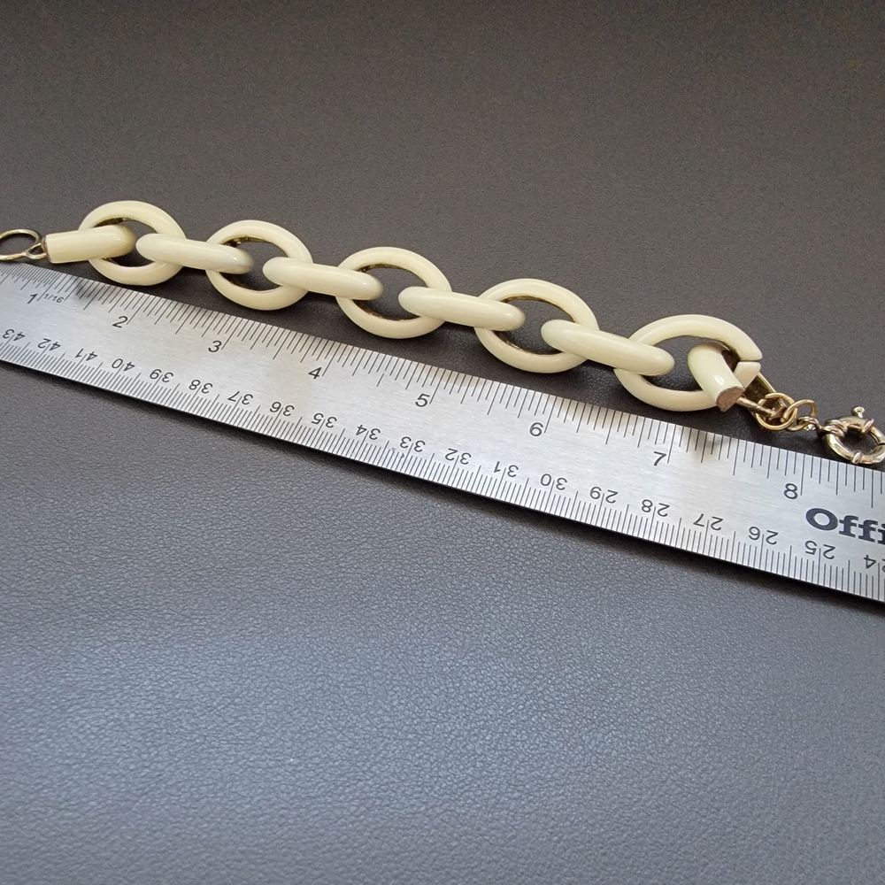 Vintage Cream Enamel Chain Link Bracelet – Chunky Statement Bracelet - Picture 5 of 5